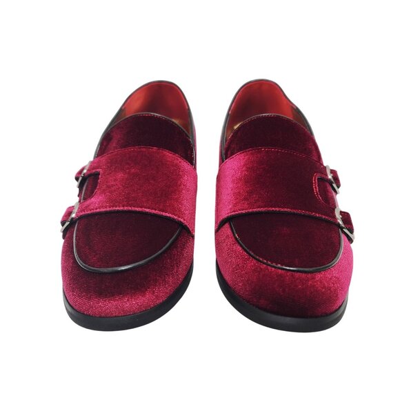 Cosidram Mens Red Velvet Double Monk Strap Loafers dress Shoes Size 8 - Picture 6 of 12